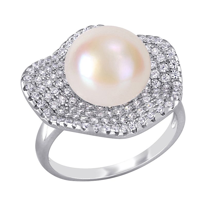 Stella Grace Sterling Silver Cubic Zirconia & Freshwater Cultured Pearl Rin