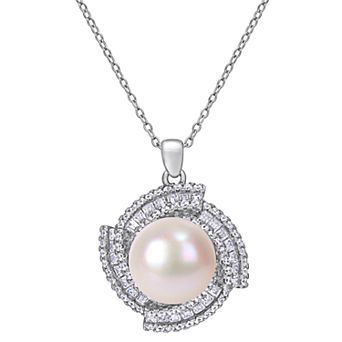 Stella Grace Sterling Silver Cubic Zirconia & Freshwater Cultured Pearl Pendant Necklace