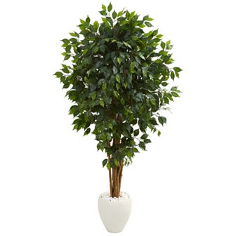nearly natural 6 Ft. Ficus Artificial Tree in White Planter