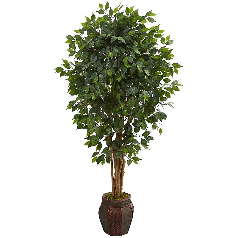 nearly natural 6 Ft. Ficus Artificial Tree in Decorative Planter, Green