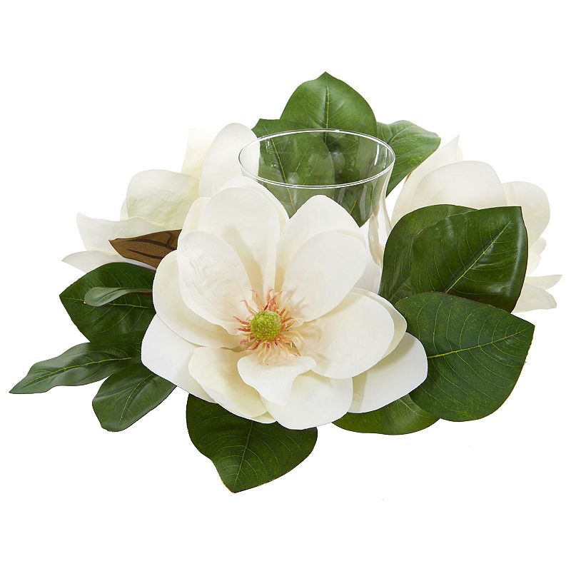 nearly natural 13-In. Magnolia Artificial Candelabrum Arrangement, White