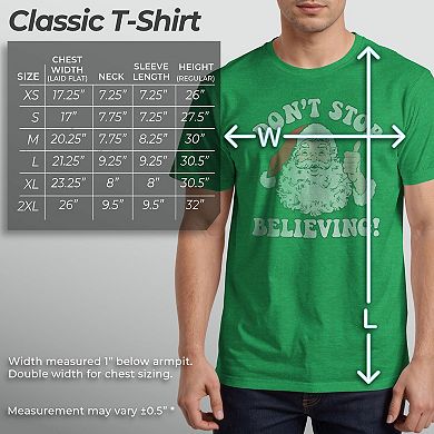 Men's Santa Claus Don't Stop Believing Vintage Christmas Graphic Tee