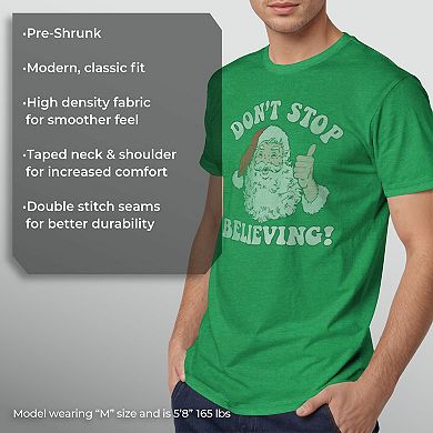 Men's Santa Claus Don't Stop Believing Vintage Christmas Graphic Tee