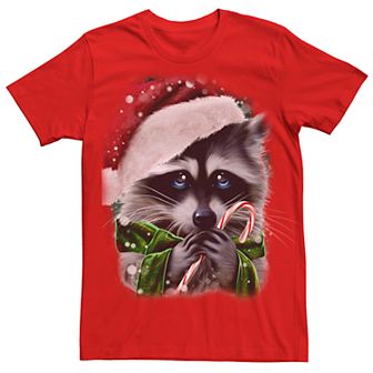 Men's Raccoon Sad Eyes Christmas Graphic Tee