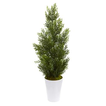 nearly natural 27 in Mini Cedar Artificial Pine Tree in Decorative Planter (Indoor/Outdoor)