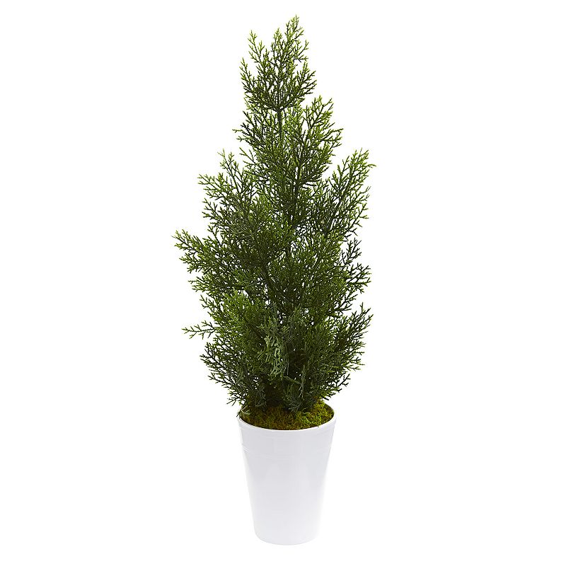 nearly natural 27-In. Mini Cedar Artificial Pine Tree in Decorative Planter