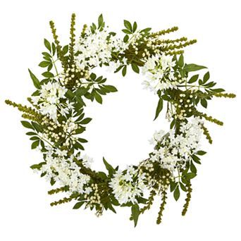 nearly natural 24 in White Mixed Floral Artificial Wreath