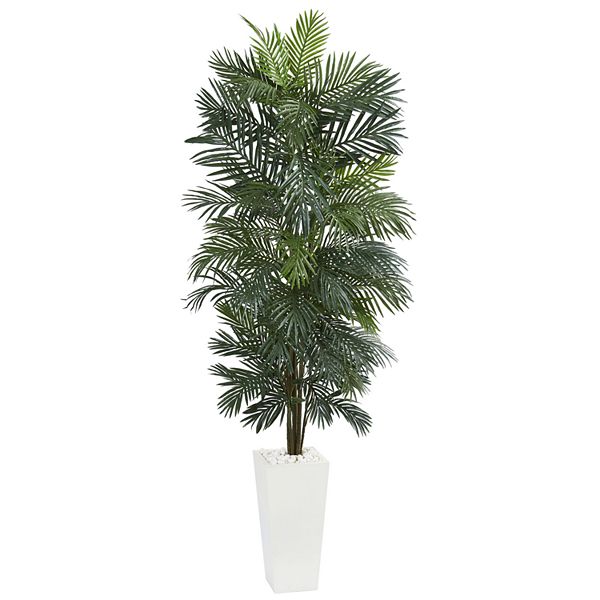 nearly natural 7 Ft. Areca Artificial Tree in White Tower Planter
