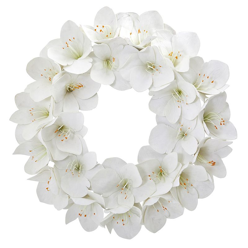 nearly natural 24 In. Amaryllis Artificial Wreath, White