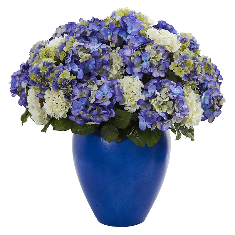nearly natural Hydrangea Artificial Plant in Blue Planter