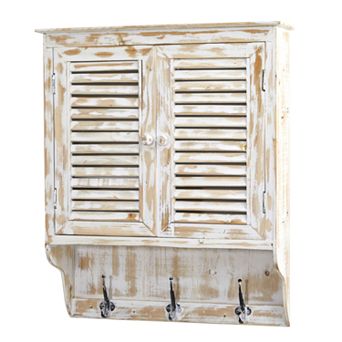 nearly natural 32 in White Washed Wall Cabinet with Hooks