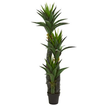 nearly natural 5 Ft. Decorative Yucca Artificial Tree in Black Planter