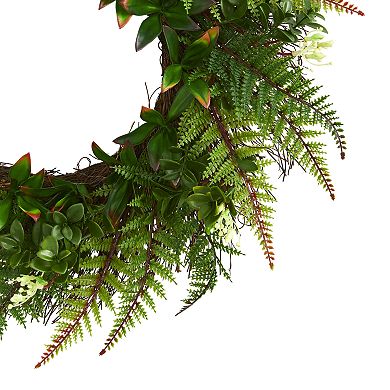 nearly natural 23 In. Artificial Assorted Fern Wreath UV Resistant (Indoor/Outdoor)