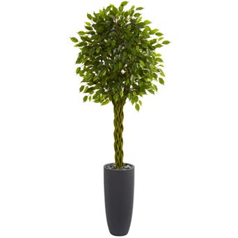 nearly natural 6.5 Ft. Braided Ficus Artificial Tree in Cylinder Planter UV Resistant (Indoor/Outdoor)