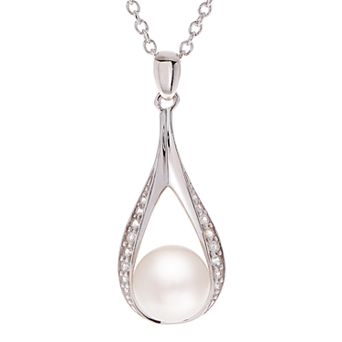 Womens PearLustre by Imperial Sterling Silver Freshwater Cultured Pearl and White Topaz drop shape Pendant