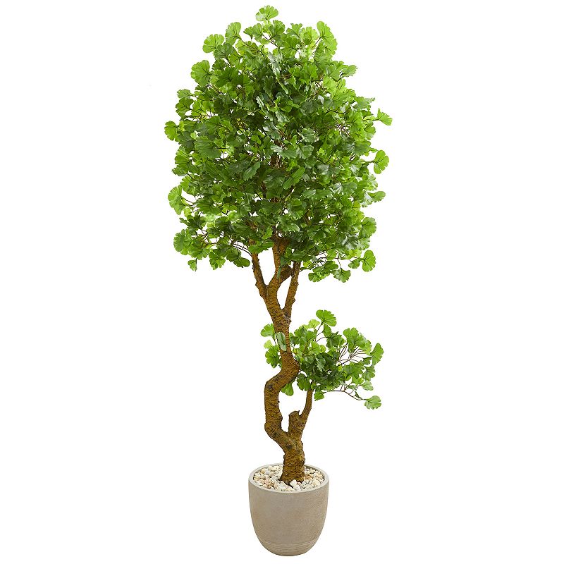 nearly natural 6.5 Ft. Jingo Artificial Tree in Sand Colored Planter UV Resistant (Indoor/Outdoor), Green