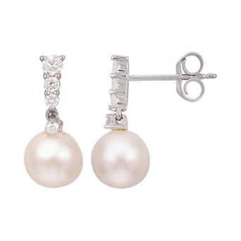 PearLustre by Imperial 14k White Gold Cultured Pearl and 1/4 Carat T.W. Diamond Drop Earrings