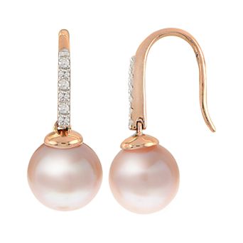 PearLustre by Imperial 14k Rose Gold Freshwater Cultured Pearl & Diamond Accent Earrings