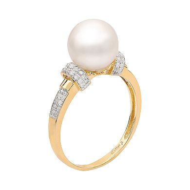 PearLustre by Imperial 14k Gold Freshwater Cultured Pearl & 1/5 Carat T.W. Diamond Ring