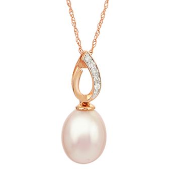 PearLustre by Imperial 14k Rose Gold Freshwater Cultured Pearl & Diamond Accent Pendant