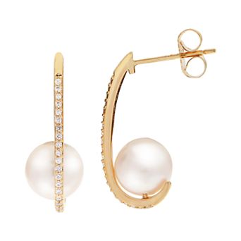 PearLustre by Imperial 14k Gold Akoya Cultured Pearl & 1/8 Carat T.W. Diamond Drop Earrings