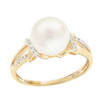 PearLustre by Imperial 14k Gold Freshwater Cultured Pearl and Diamond Accent Ring