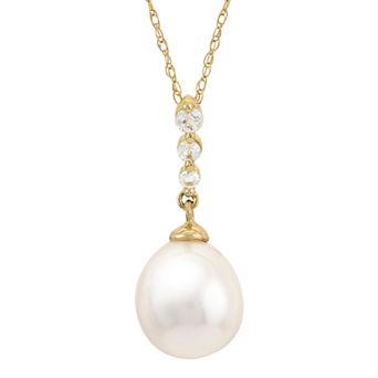 PearLustre by Imperial 14k Gold Cultured Pearl & White Topaz Drop Pendant