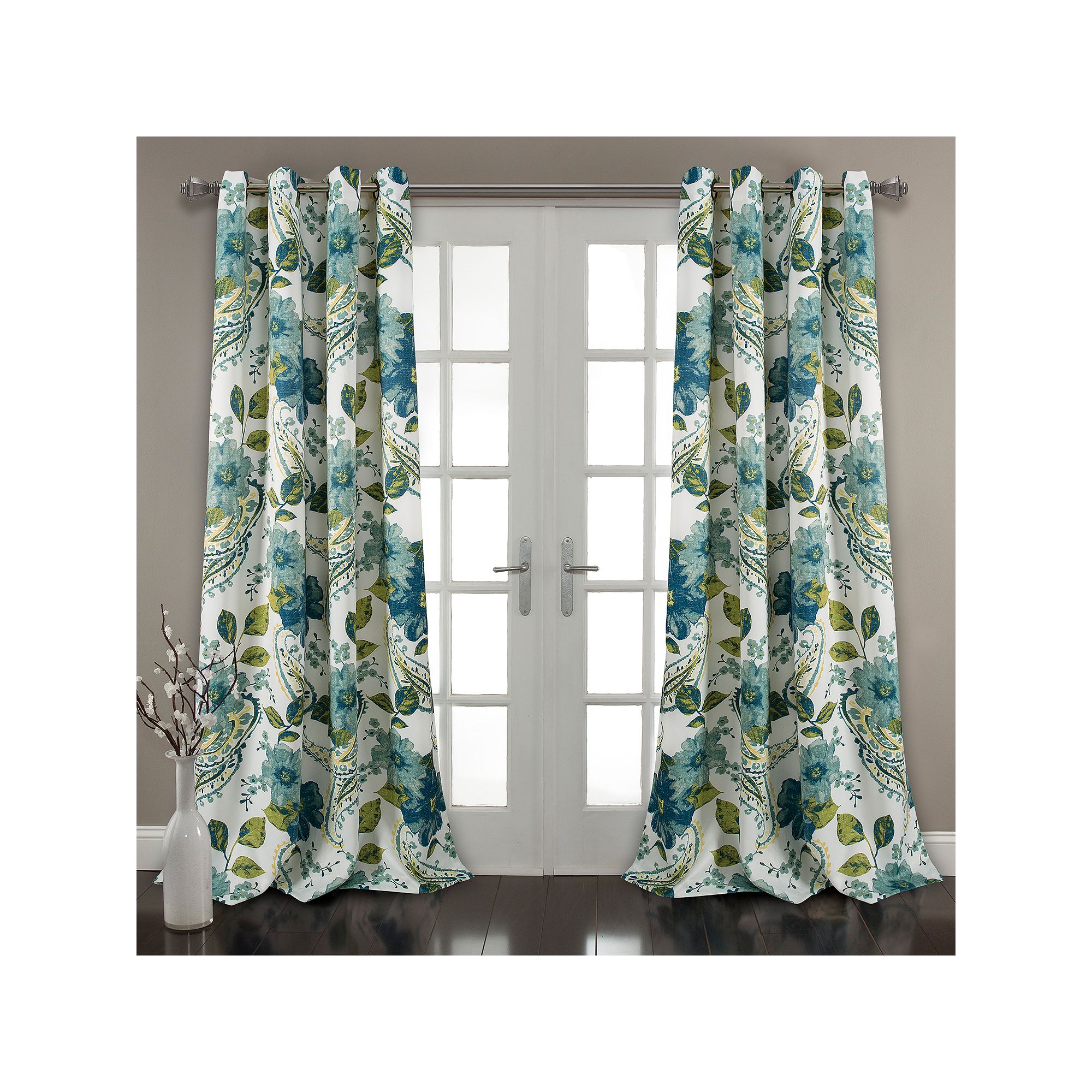 Lush Decor Floral Paisley Room Darkening Window Curtains Set, Blue