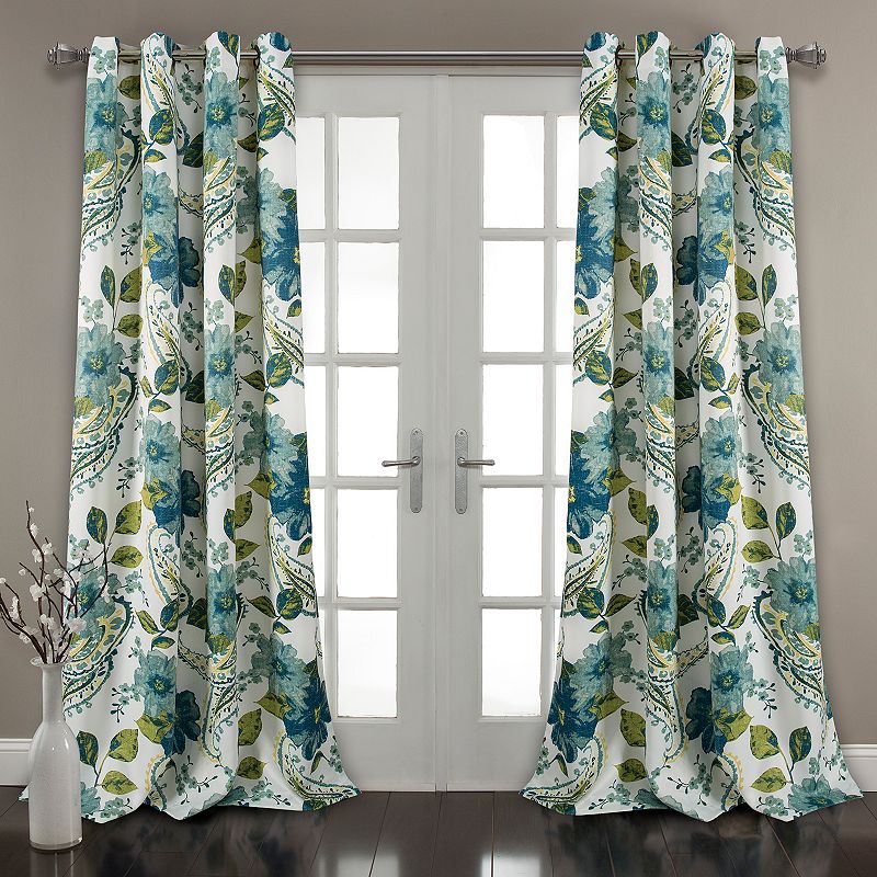 Lush Decor 2-pack Floral Paisley Room Darkening Window Curtains, Blue, 52X1