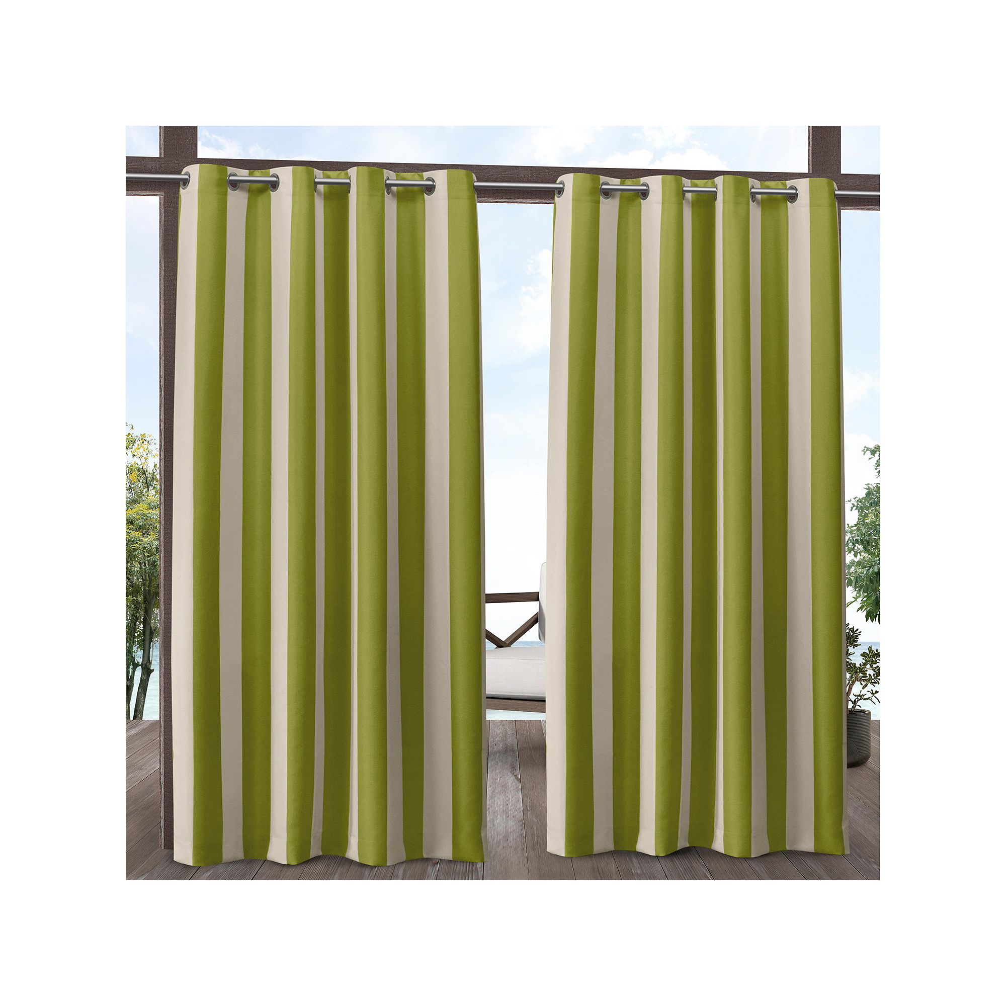 Exclusive Home 2-pack Canopy Stripe Indoor/Outdoor Curtains, Green Sand