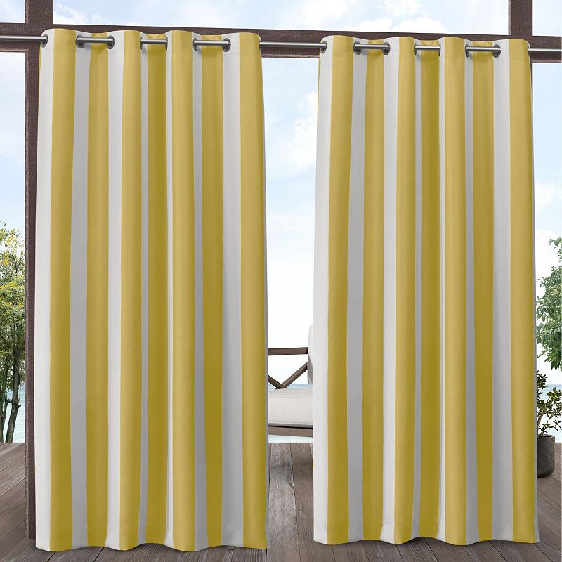 Exclusive Home Canopy Stripe Indoor Outdoor Grommet Top Curtain Panel Pair  54 x108   Sunbath White