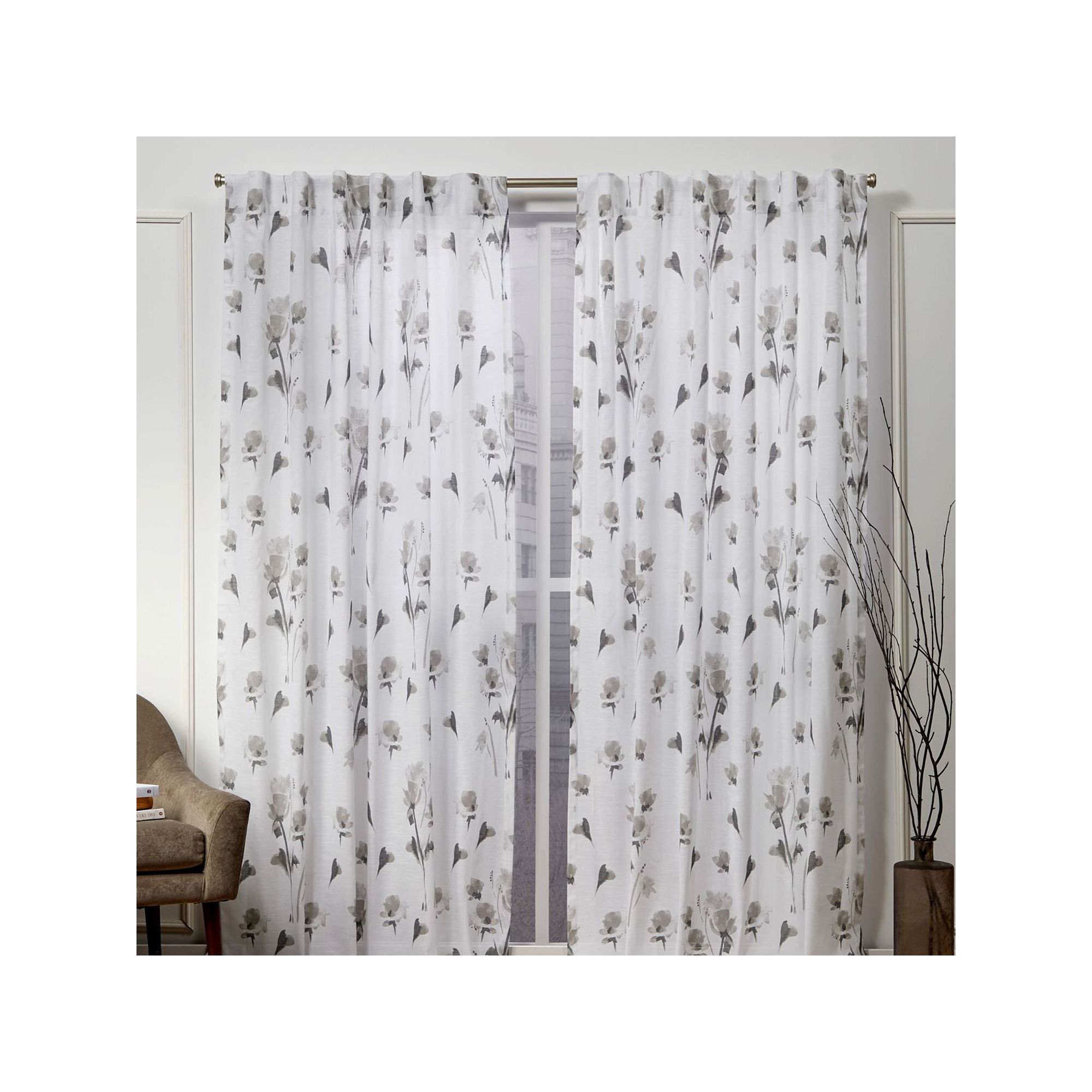 Nicole Miller NY 2-pack New York La Petite Fleur Floral Cotton Window Curta SKU:548993 sku 548993