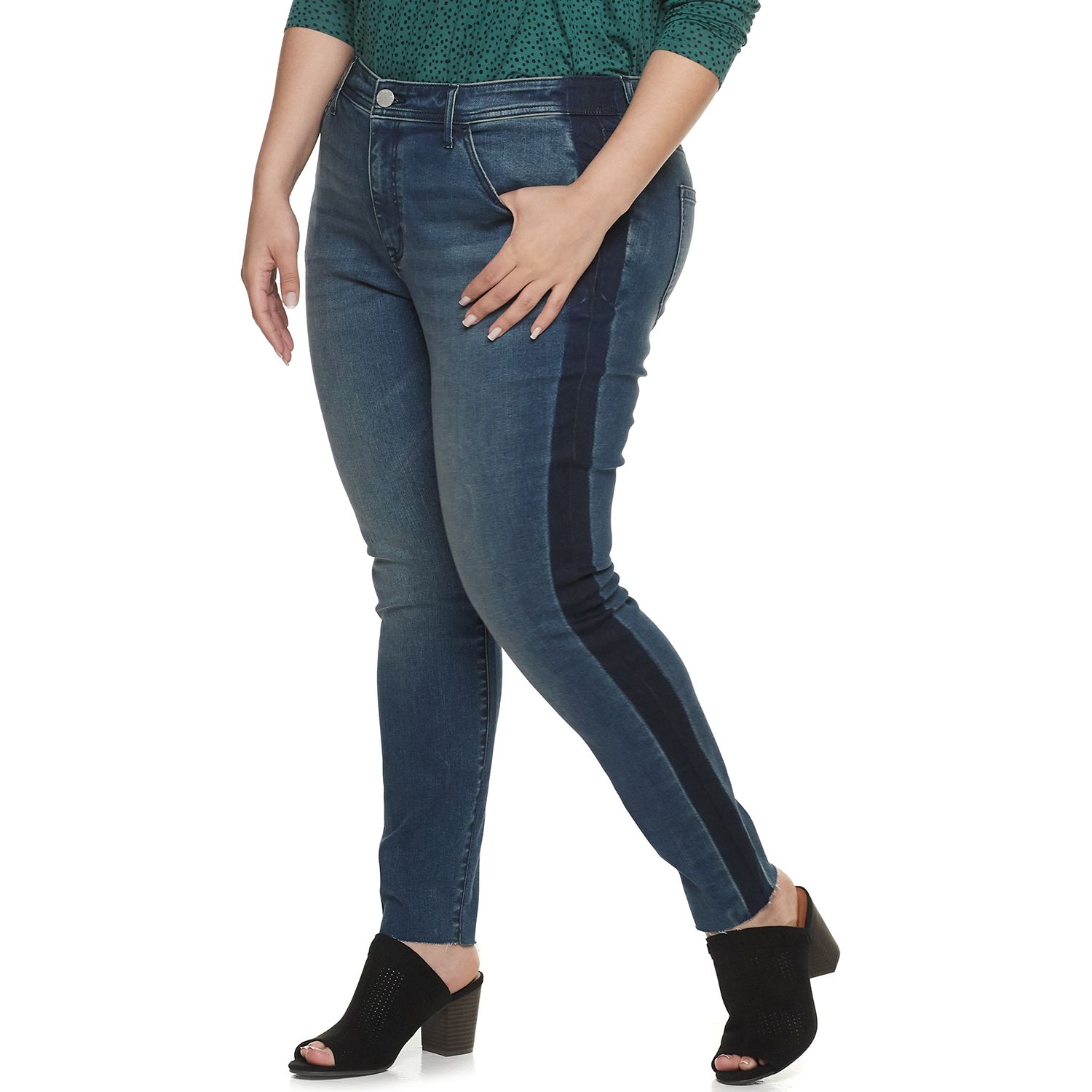 plus size side stripe jeans