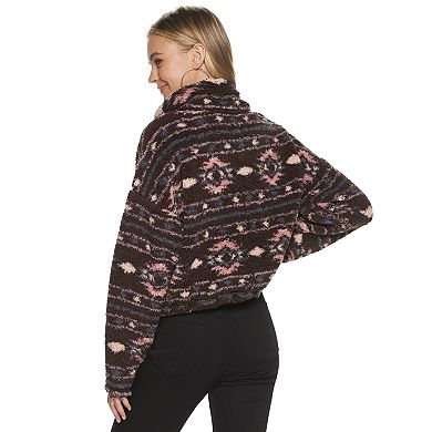 Juniors' SO® Cropped Quarter-Zip Sherpa Pullover