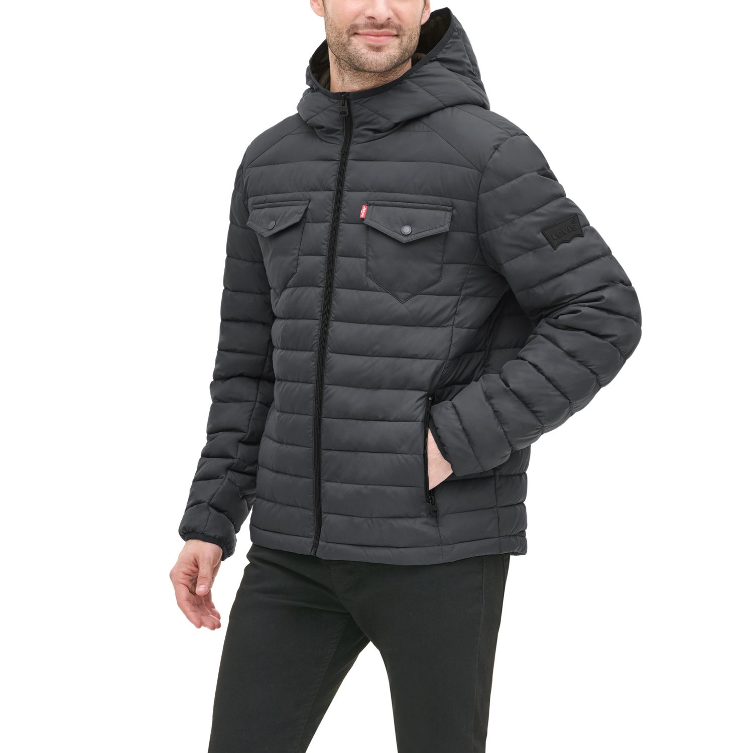 levi's sherpa lined hooded puffer jacket