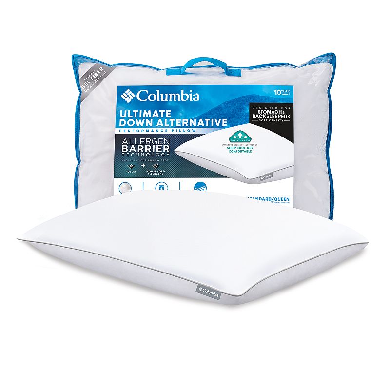 Columbia Down-Alternative Allergen Barrier Back Sleeper Pillow, White, Quee
