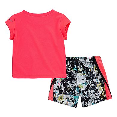 Toddler Girl Nike Dri-FIT Logo Graphic Tee & Splatter Shorts Set