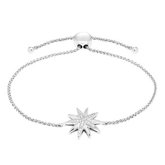 Women's Diamond Starburst 1/10 ct Adjustable Bolo Bracelet in Sterling Silver