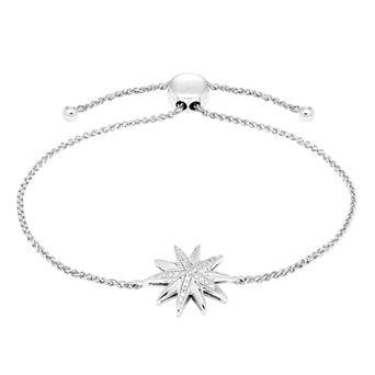 Women's Diamond Starburst 1/10 ct Adjustable Bolo Bracelet in Sterling Silver