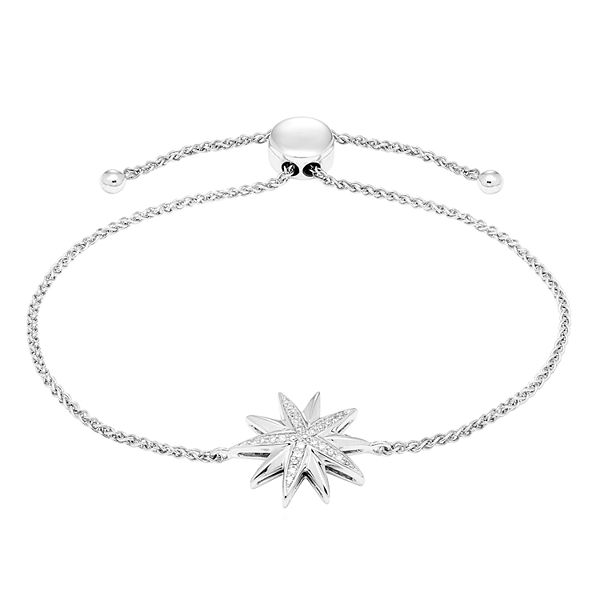 Women's Diamond Starburst 1/10 CT Adjustable Bolo Bracelet in Sterling ...