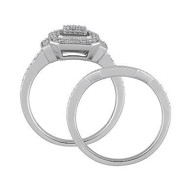 Stella Grace Sterling Silver 1/4 ct. T.W. Diamond Halo Engagement Ring Set