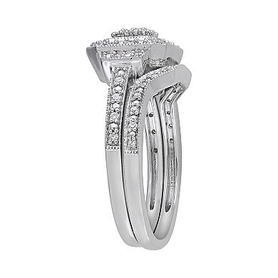 Stella Grace Sterling Silver 1/4 ct. T.W. Diamond Halo Engagement Ring Set