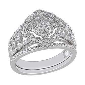 Stella Grace Sterling Silver 1/4 ct T.W. Diamond Engagement Ring Set