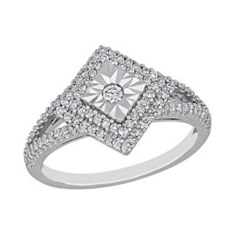 Stella Grace Sterling Silver 1/2 ct T.W. Diamond Square Engagement Ring