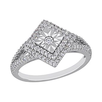 Stella Grace Sterling Silver 1/2 ct T.W. Diamond Square Engagement Ring
