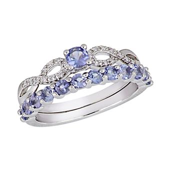 Stella Grace Sterling Silver 1/10 ct T.W. Diamond & Tanzanite Engagement Ring Set