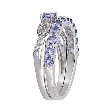 Stella Grace Sterling Silver 1/10 ct. T.W. Diamond and Tanzanite Engagement Ring Set