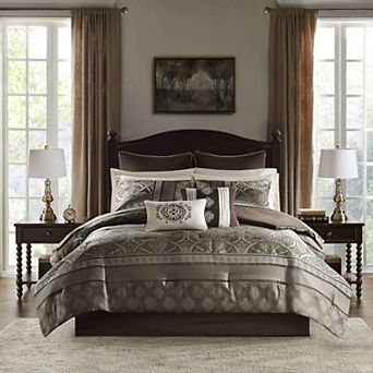 Madison Park Essentials Alexine Jacquard Comforter Set with Bed Sheets and Throw Pillows