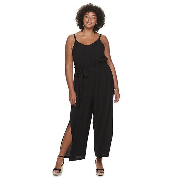 Juniors' Plus Size Lily Rose Solid Paper Bag Waist Jumpsuit