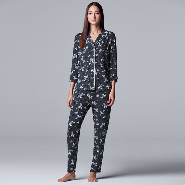 Women's Simply Vera Vera Wang 3/4 Sleeve Notch Pajama Set